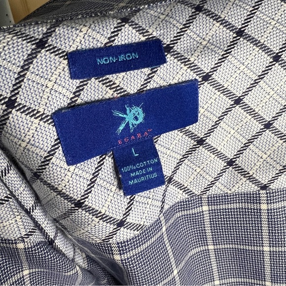 Egara Woven Dress Shirt Adult Large Blue Check Long Sleeve Button Up Cotton Mens - Picture 2 of 5
